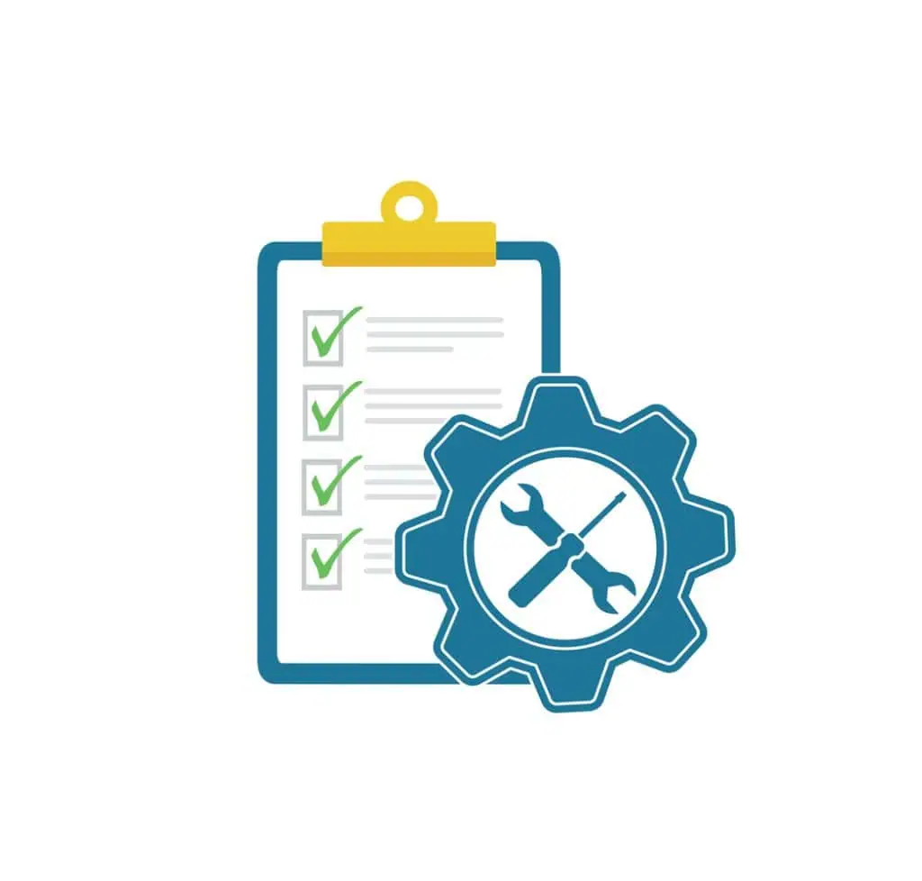 Screwdriver and spanner tools icon with checklist on clipboard