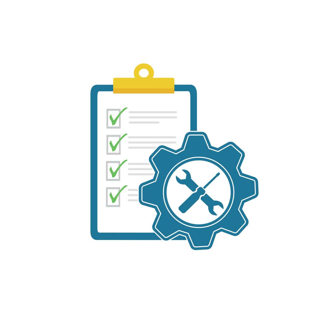 Screwdriver and spanner tools icon with checklist on clipboard