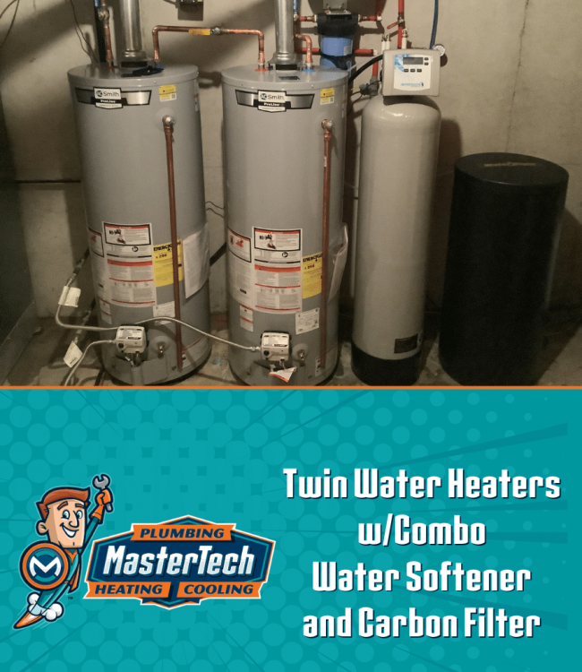 Twin water heaters with carbon filter & water softener
